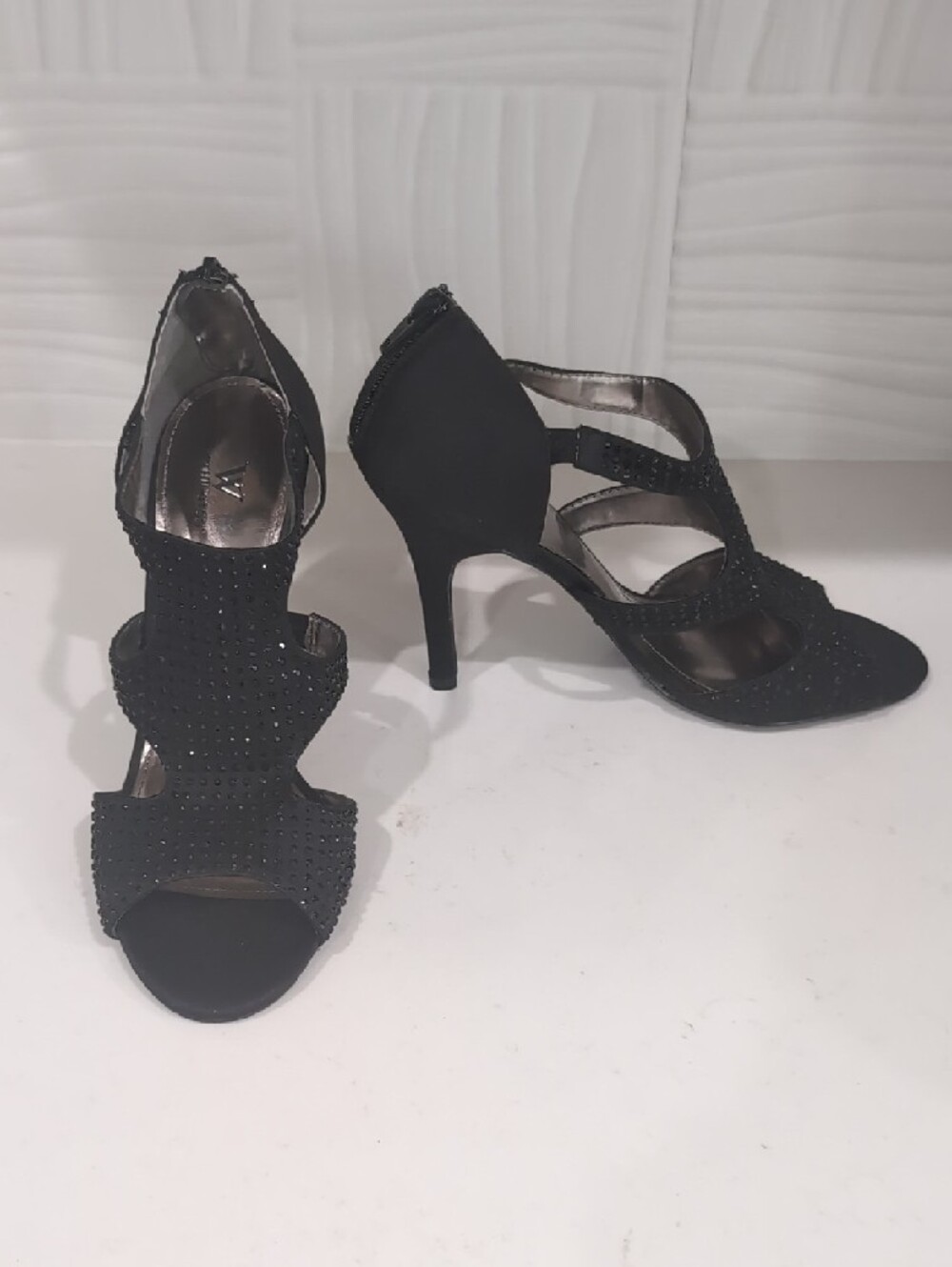Black Rhinestone Embellished Women's Dress Heels